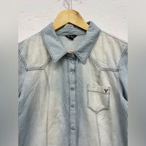 Guess Denim Pearl Snap Button Down Shirt, Size L (Fits S)